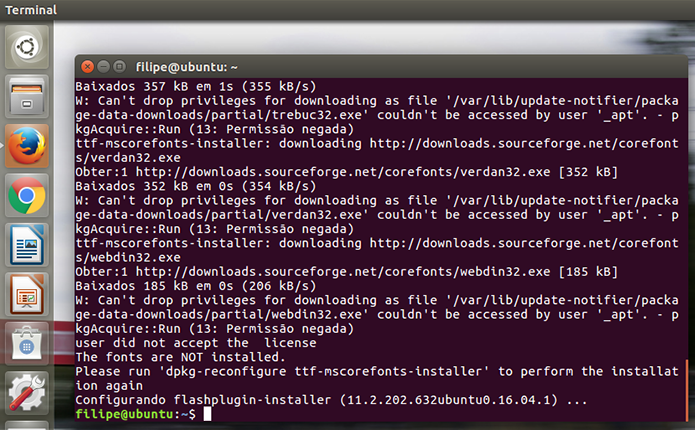 O Ubuntu realizará todas as operações necessárias para baixar e instalar o plugin (Foto: Reprodução/Filipe Garrett) (Foto: O Ubuntu realizará todas as operações necessárias para baixar e instalar o plugin (Foto: Reprodução/Filipe Garrett))